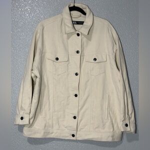 Zara Ivory Velvet Oversized Shirt Jacket Shacket